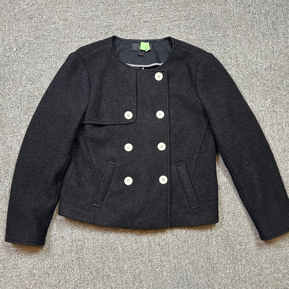 J. Crew Double Breasted Boiled Wool Black Cropped Boxy Jacket Size X-Small